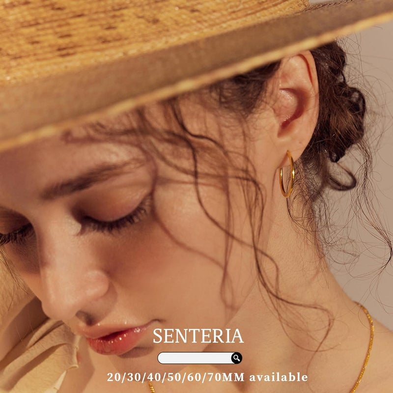 Senteria 2mm Wide 925 Sterling Silver Hoop Earrings for Women Hypoallergenic Lightweight Thin Large Big Gold Plated Hoops Earrings for Women 20/30/50/70MM - Image 5